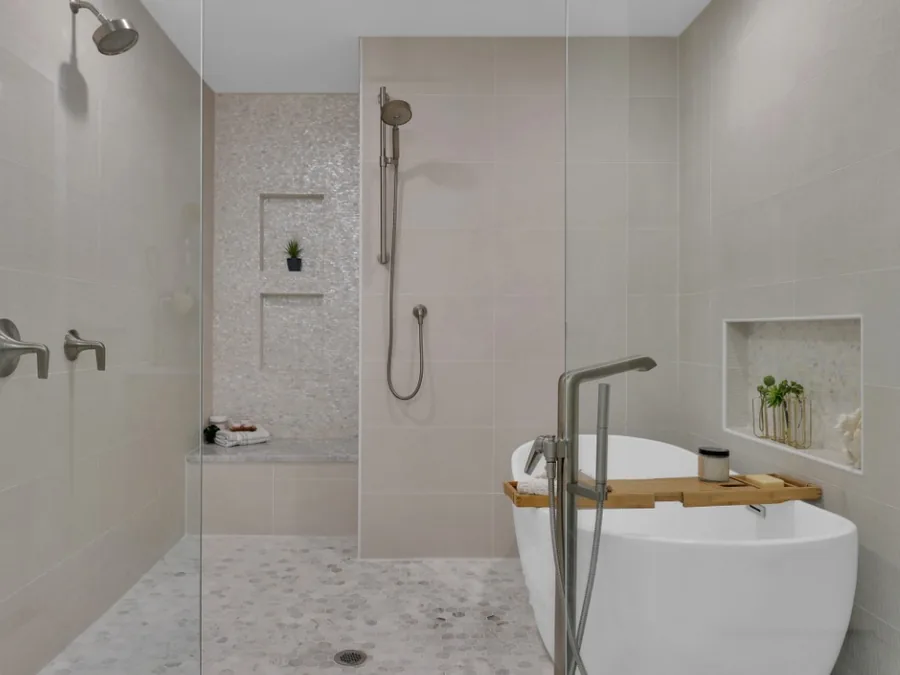 Walk-in shower and soaking tub
