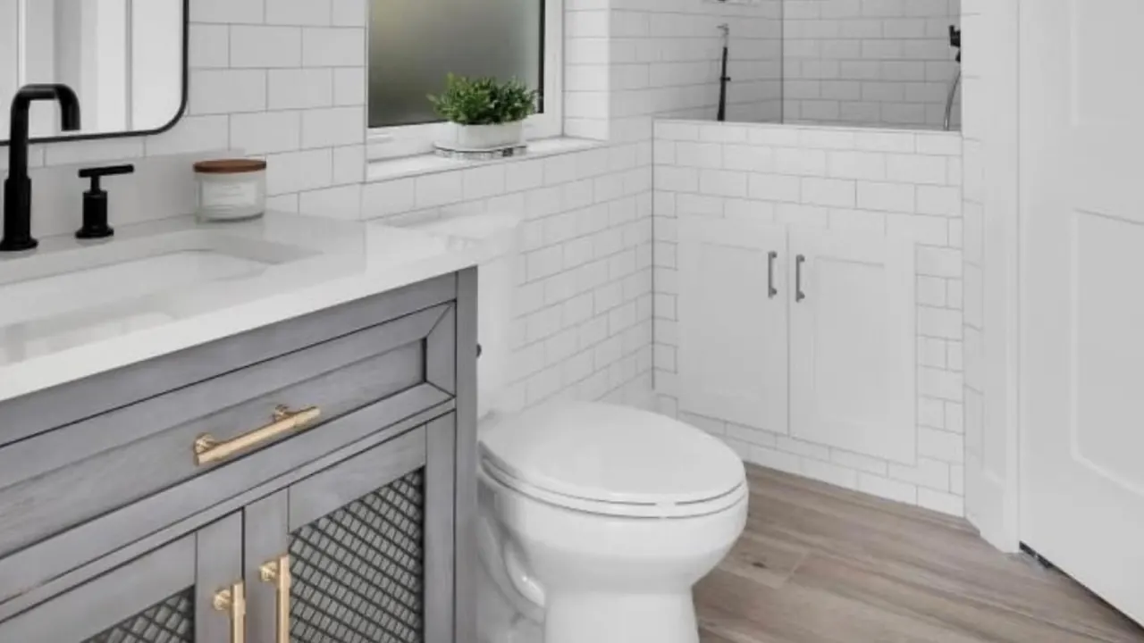 Remodeled bathroom vanity and toilet
