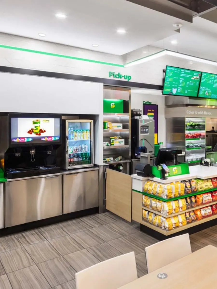 Restaurant interior with a service counter